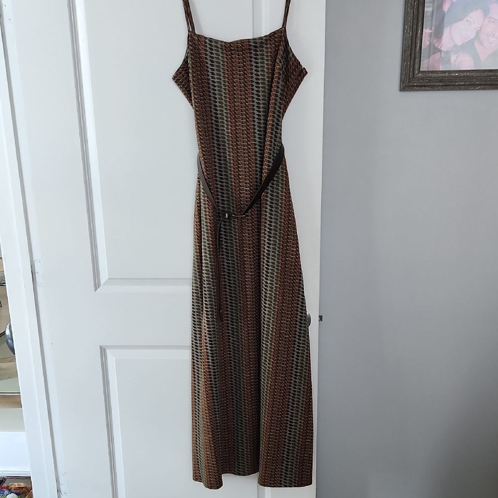 Ramy Brook Brown and Tan Striped Maxi Dress, Size 12, Lining